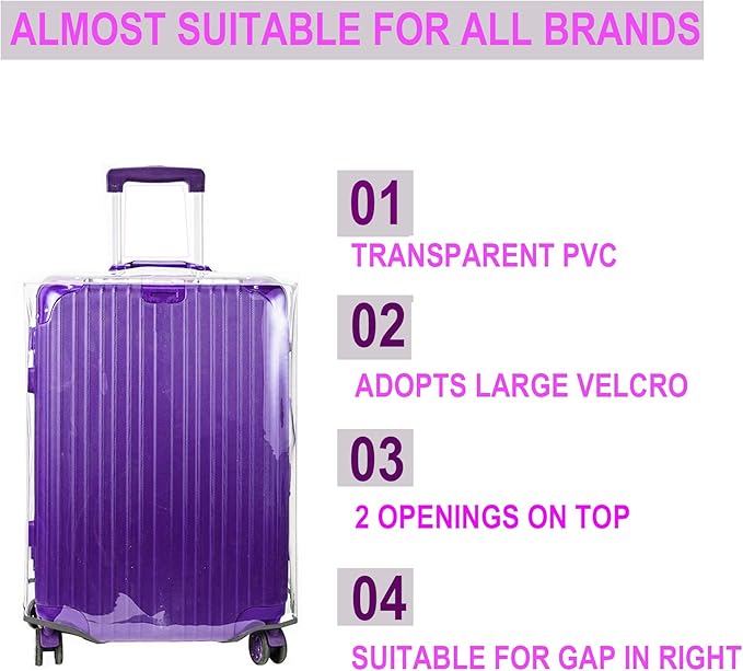 30 Inch Full Clear PVC Suitcase Cover Protectors for TSA Approved Travel Luggage Protector Covers Set Transparent Luggage Case Suitcase Suitable for 30"-31" Full Clear