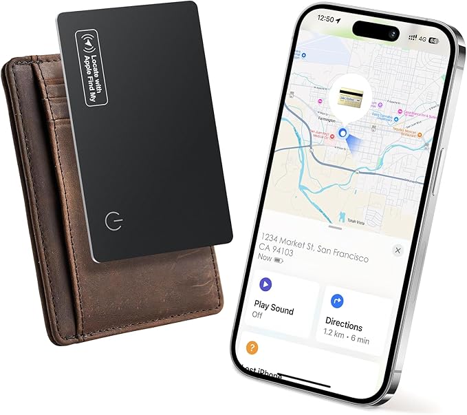 Wallet Tracker Card Air-Tag (iOS Only) - Work with Apple Find My, Bluetooth Tracker Smart Card Wallet Finder, 0.08in Slim, IP68 Waterproof, Item Locator for Luggage Tags, Passports, Purse