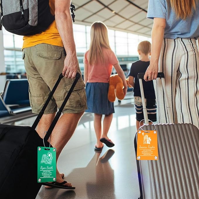 Personalized Luggage Tags for Suitcases, Engraved Stainless Steel Custom Luggage Tags for Cruise Travel, Suitcase Identifier Metal Name Baggage Tag, Bag Tags for Men Women Kids Backpacks