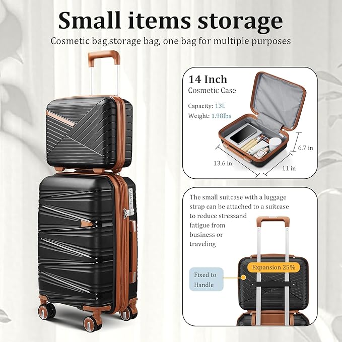 4-Piece Expandable Hardshell Luggage Set with TSA Lock (14/20/24/28) - Lightweight PP Suitcases, 360° Silent Spinner Wheels and Durable 100LB Handle for Air Travel (Black)