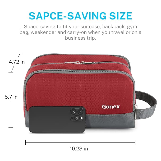 Gonex Travel Toiletry Bag Nylon, Dopp Kit Shaving Bag Toiletry Organizer Red