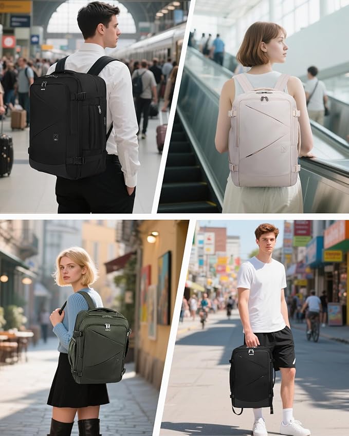 ECOHUB 30L Carry on Travel Backpack for Men Women 18x14x8, 17 inch Expandable Airlines Personal Item Bag Water Resistant Laptop Backpack Flight Approved with USB Slot & Wet Pocket, Black