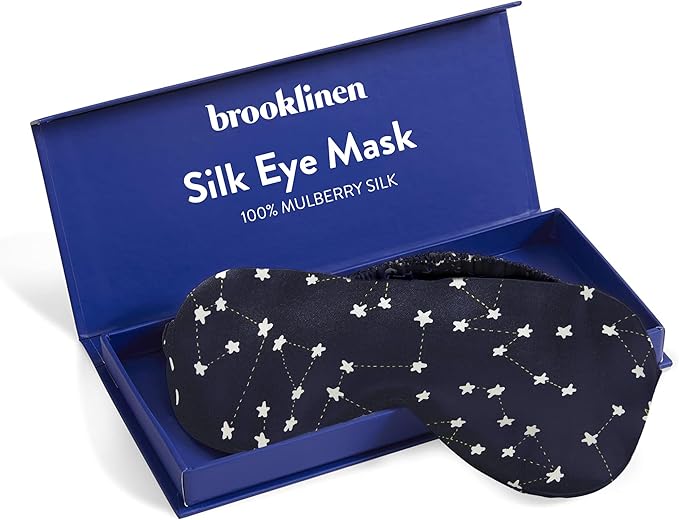 Brooklinen Silk Eye Mask for Sleeping – Celestial Blue, 100% Mulberry Silk Sleep Mask with Soft Elastic Strap, Machine Washable, Breathable & Cool-to-The-Touch – Ideal for Sleeping & Traveling