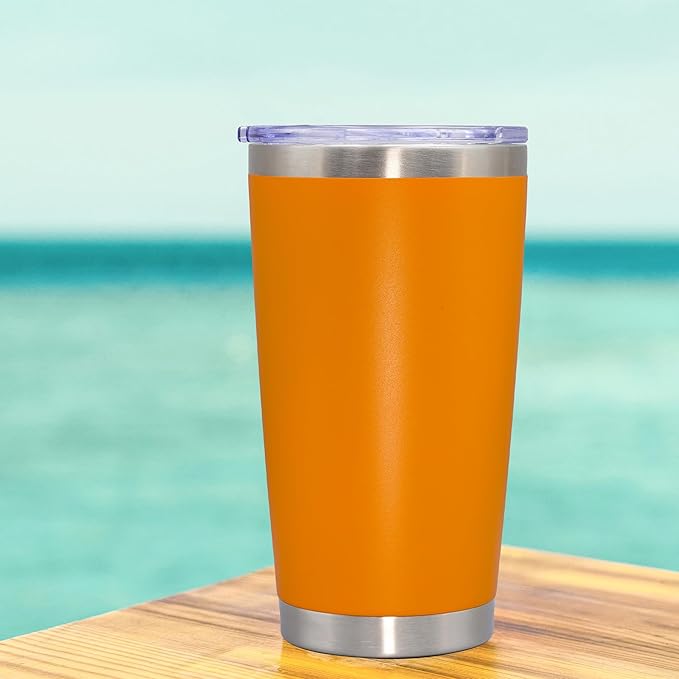 20 oz Tumbler Coffee Tavel Tumblers Bulk with Lid Stainless Steel Double Wall Vacuum Insulated Mug Powder Coated Cups fit Car Cupholder for Hot and Cold - Orange, 1Pack