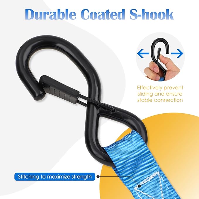 Ratchet Straps 4 Pack - 5,208 Lbs Break Strength 1.5 in x 8.2 Ft Heavy Duty Ratchet Tie Down Straps with S Hooks Set for Truck, Cargo Van, Trailer, Motorcycle (Blue)