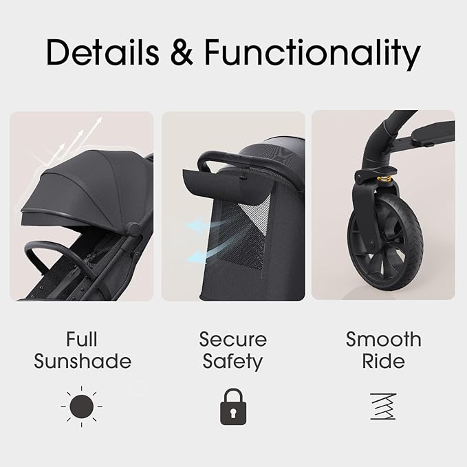 newyoo Lightweight Baby Travel Stroller, Compact Toddler Strollers w Telescoping Handle, Cup Holder & Storage Pocket, One-Hand Quick Fold, Near Flat Recline Seat, TR18, Black