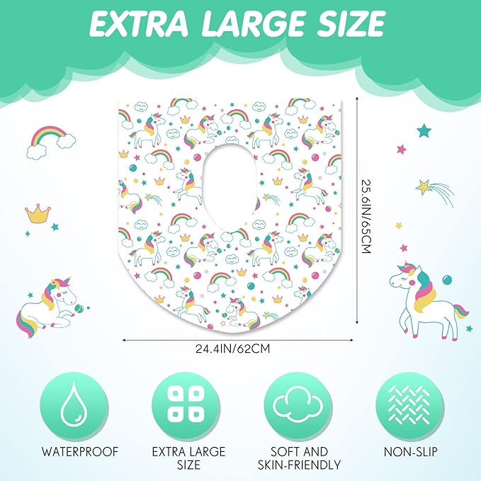50 Packs Disposable Toilet Seat Covers Extra Large Individually Wrapped for Kids and Adults, Portable Non Slip Waterproof Potty Seat Covers for Toddlers Potty Training, Travel (Unicorn)