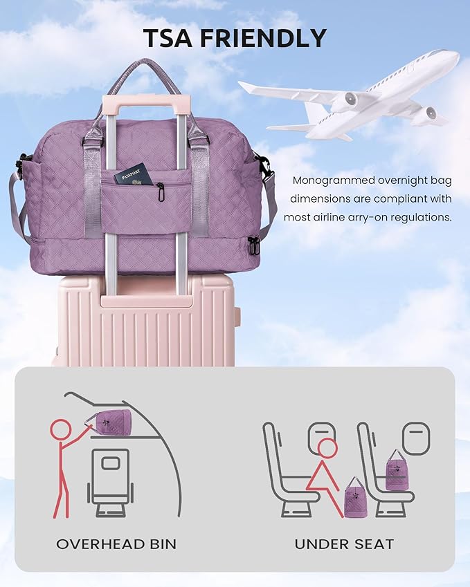 Girl Duffle Bag with Shoe Compartment, Tween Weekend Duffle Bag, Monogram Overnight Bag for Women with Trolley Sleeve & Wet Pocket, Letter Kids Travel Bag with Makeup Bag (Letter K)