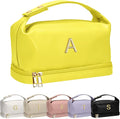 Teen Girl Gifts Trendy Stuff, Makeup Bags for Women with Handle, Initial Double Layer Cosmetic Bag with Makeup Brush Organizer, Cute Cosmetic Pouch for Women, Gifts for Friends Female Mom