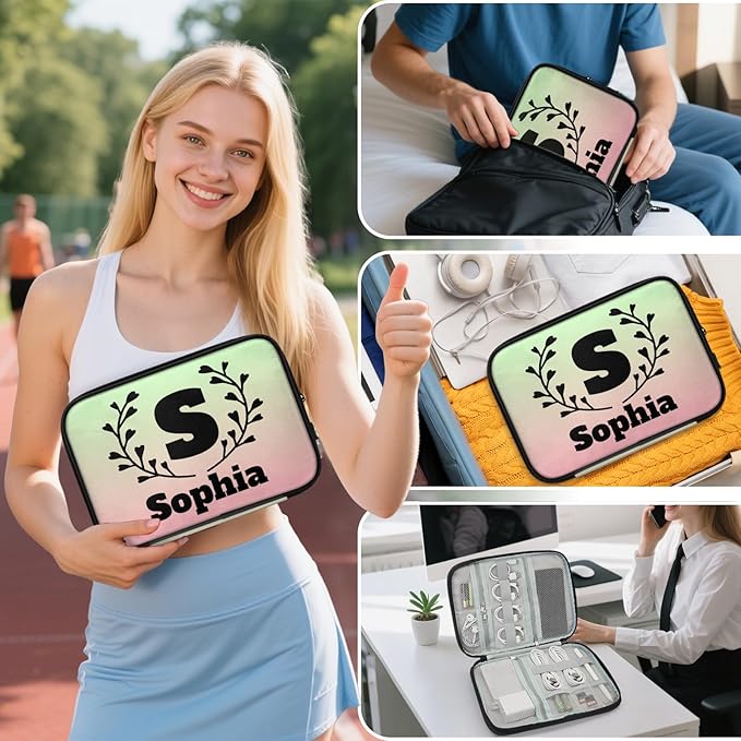 Custom Electronics Organizer Travel Case Personalized Name Initials Cable Charger Cord Tech Organizer Pouch Accessories Bag
