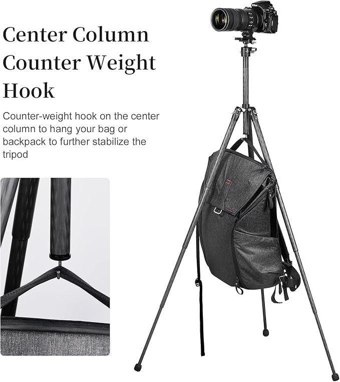 TT2340CE 4-Sections Carbon Fiber Travel Tripod for Ipad, Phone, DSLR Camera, Ideal for vlog Photography, Compact Travel Tripod Lightweight, Small and Short, with 25mm Ball Head