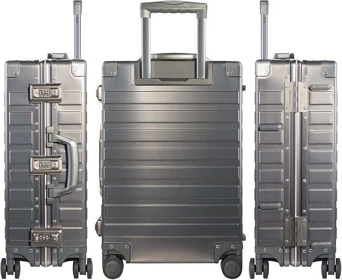 TRAVELKING All Aluminum Luggage with TSA Locks Metal Hard Shell Zipperless Spinner Alloy Metal Suitcase (Cool Metallic, 28 Inch)