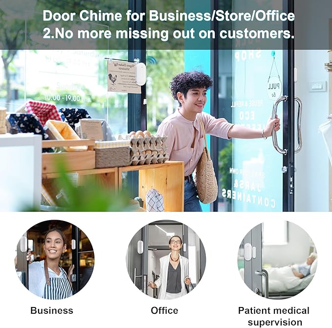 SanJie Door Chimes When Door Opens for Home - Door Alarm with Chime Adjustable Volume,5 Magnetic Door Sensors & 2 Plug-in Receivers - Door Open Chime - Indoor Range 500ft 2 Receivers + 5 Sensors