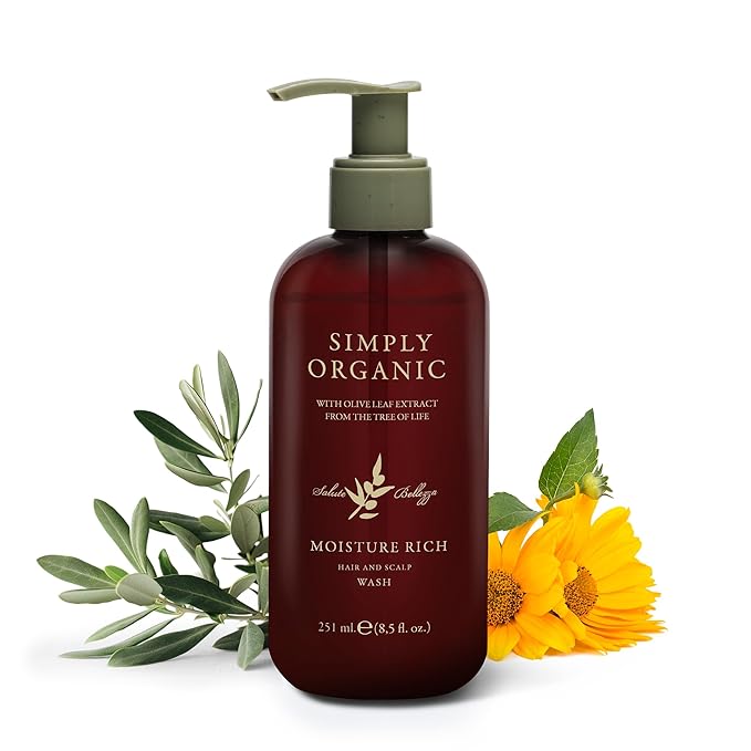 SIMPLY ORGANIC Nourishing Hair Deep Shampoo Scalp Wash, Made in Italy, All Natural Cruelty Free Hair Care for Women & Men with Grapeseed & Olive Leaf Extract, 251ml/8.5floz, MOISTURE RICH