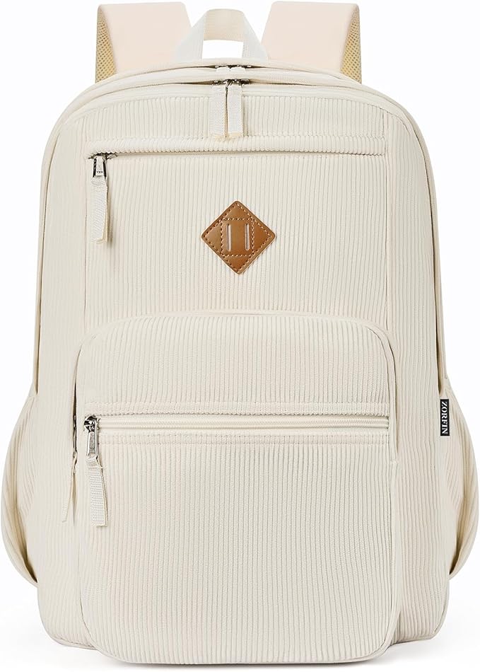 ZORFIN 26L Backpack for College, and Travel: Corduroy Bookbag - Vintage Lace