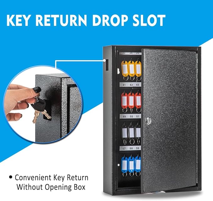 UMEKEN Key Box Wall Mount 100 Position Metal Valet Key Cabinet Lock Box with Key Tags, Key Holder Lockbox Key Organizer Safe Storage Locker Box, Black