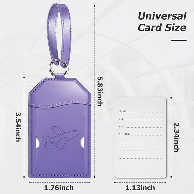 Mayski Luggage Tags for Suitcases 3 Pack Suitcase Bag Tags, TSA Approved, Metal Buckle, Bag Tags with Name ID Card Travel Essentials, Purple Airplane