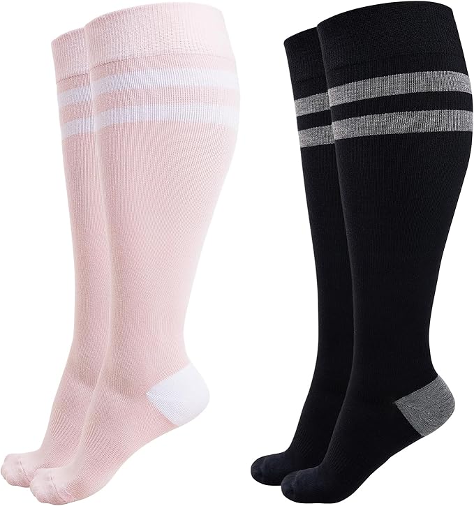 Momcozy Compression Socks for Women Wide Calf, 15-20mmHg Knee High Support Socks for Pregnancy, Nurses, Travel, Flying