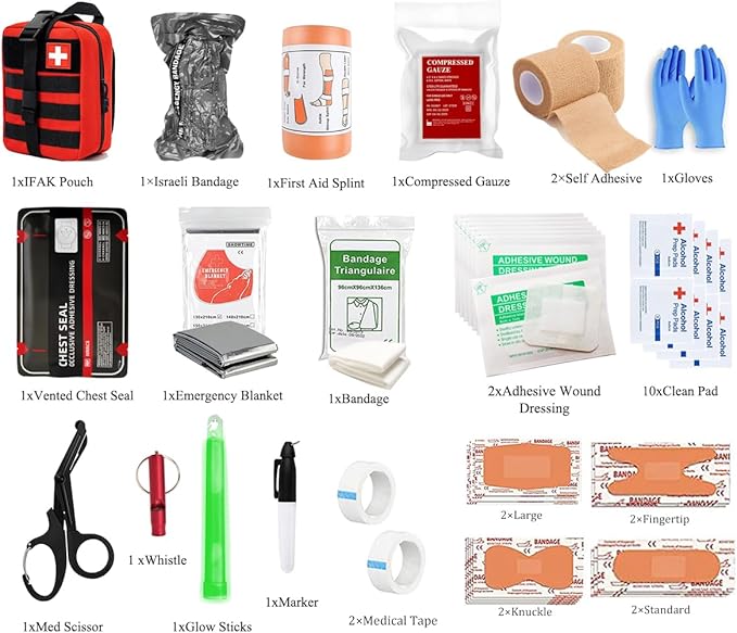 IFAK Kit Trauma Kit Military Medical First Aid Kits Bleeding Contral Emergency Survival Bug Out Bag for Camping Gear Supplies Hiking (Black)