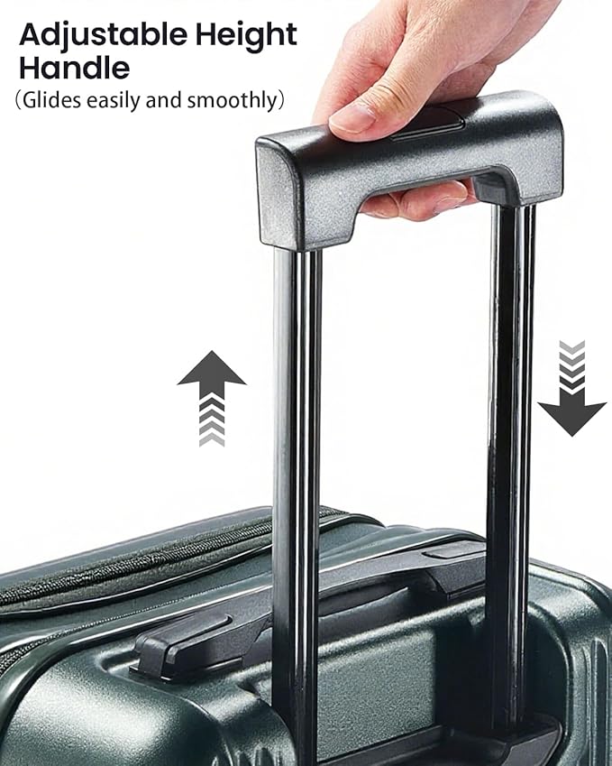 UrbanExplorer 20 Inch Carry-On Luggage with Front Opening, Cup Holder & USB Port, Lightweight ABS+PC Hardshell Spinner Suitcase, Airline Approved, 360° Wheels, Black