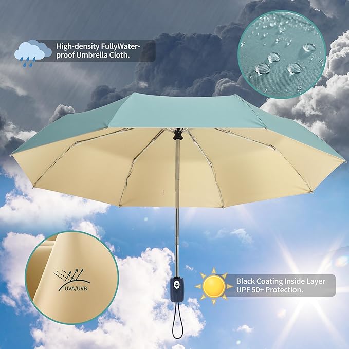 Color Glue Coating Sun Umbrella UV Protection Compact Folding Windproof Parasols Travel Auto Open Close Blocking UV 99.98%