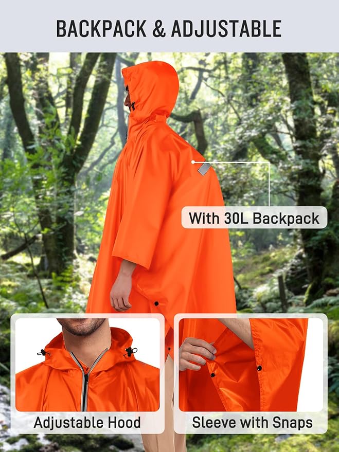 SaphiRose Hooded Rain Poncho Waterproof Raincoat Jacket for Men Women Adults
