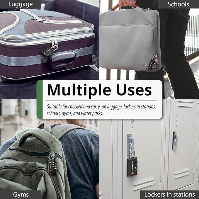 Fosmon TSA Approved Locks for Luggage, Suitcase, Heavy Duty Gun Safe Lock for Gun Case, 4 Digit Shackle Combination Padlock for Travel, Backpack Zipper Anti Theft, Gym Locker, Pistol, Handgun