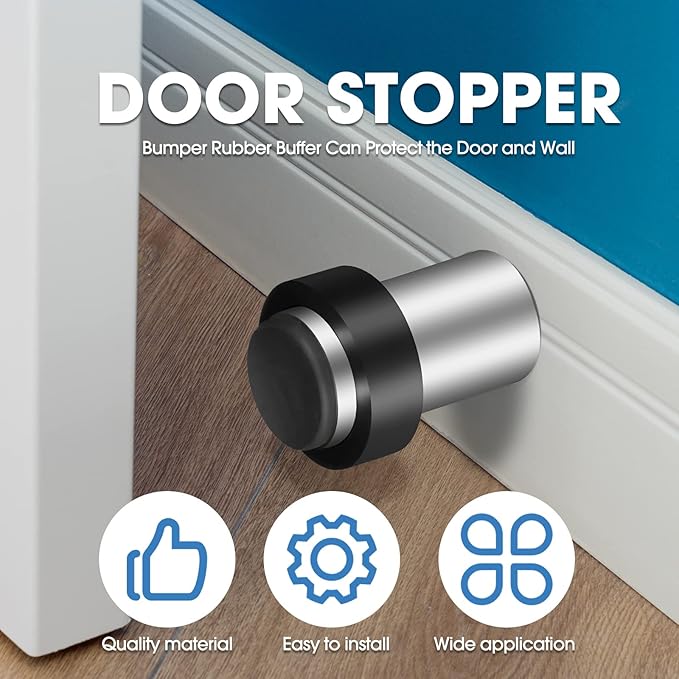 Chumia 20 Pcs Door Stopper Mounted Floor Stops Stainless Steel Cylindrical Stopper Modern Decorative Rubber Bumper Stops Holder Wall Protector for Bottom or Top of Door (Silver)