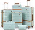 Luggage Sets, Suitcase with Spinner Wheels, PC+ABS Hardshell Travel Luggage Set with TSA Locks,Lightweight Rolling Luggage，Carry on suitcase with YKK Zippers (Green, 6 piece set(14/20/24/28/DB/TB))