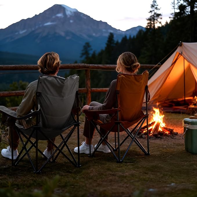 TIMBER RIDGE Oversized Folding Camping Chair for Adults, Support 550 LBS Heavy Duty with Cup Holder Side Pocket for Camping, Lawn, Picnic, 2 Pack(Grey)