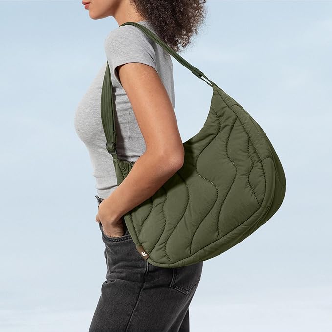 tomtoc 9L Puffer Sling Crossbody Bag for Women Trendy, Nylon Quilted Crescent Shoulder Bag Purses for 11-inch iPad Air/Pro & Daily Essentials, Puffy Travel Hobo Handbag with Organized Inner Pockets