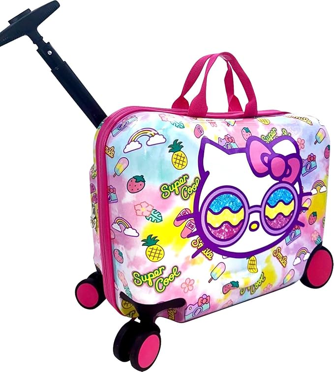 Fast Forward Ride-On 18" Suitcase For Kids/Tow-Along Toddler Carry-On Luggage With Wheels (Hello Kitty)