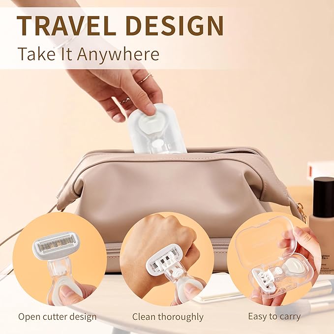 Mini Razors for Women, Extra Smooth On The Go Razor with 1 Travel Case + 1 Handle + 5 Blade Refills + 1 Gift Box, 5 Blades Portable Body Razor for Shaving and Hair Removal (White)