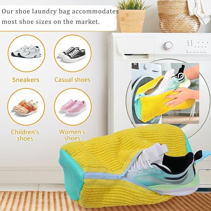 Shoe Laundry Bags for Washing Machine, 2 Pcs Shoe Washing Bag, Laundry Shoe Bag for Washer and Dryer, Reusable Shoe Washing Bags Shoe Washing Machine Bag (White-2Pcs)