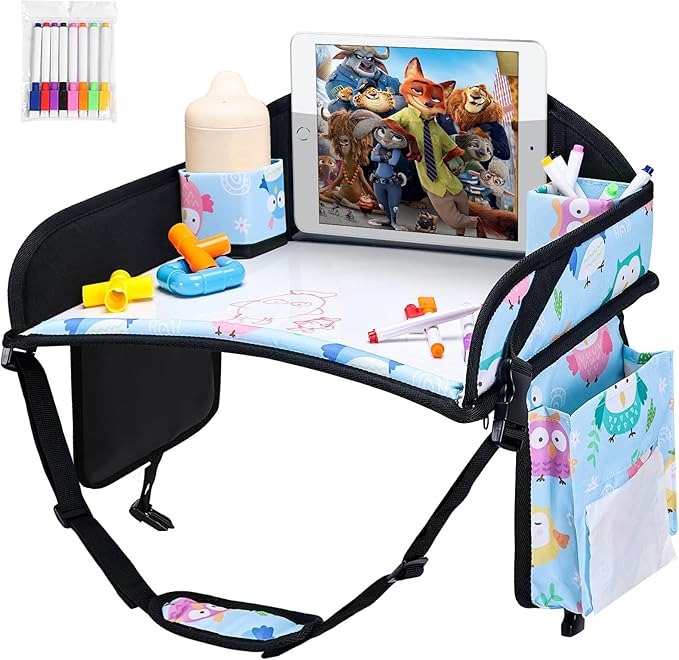 Kids Travel Tray, 3PCS Car Seat Tray for kids Travel, Toddler Road Trip Essentials With Drawing Kit, Toddler Lap Desk Organizer for Car, Carseat Table for Airplane