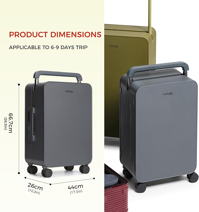 TUPLUS 20” Carry-On Hardside Luggage Lightweight ABS Travel Suitcase with Wide Handle Spinner Wheels TSA Combination Lock, Balance Series 2.0,Stone Grey