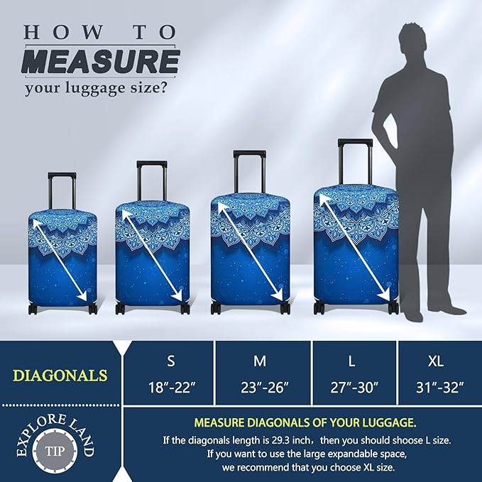Explore Land Travel Luggage Cover Suitcase Protector Fits 18-22 Inch Case (Blue Violets, S)