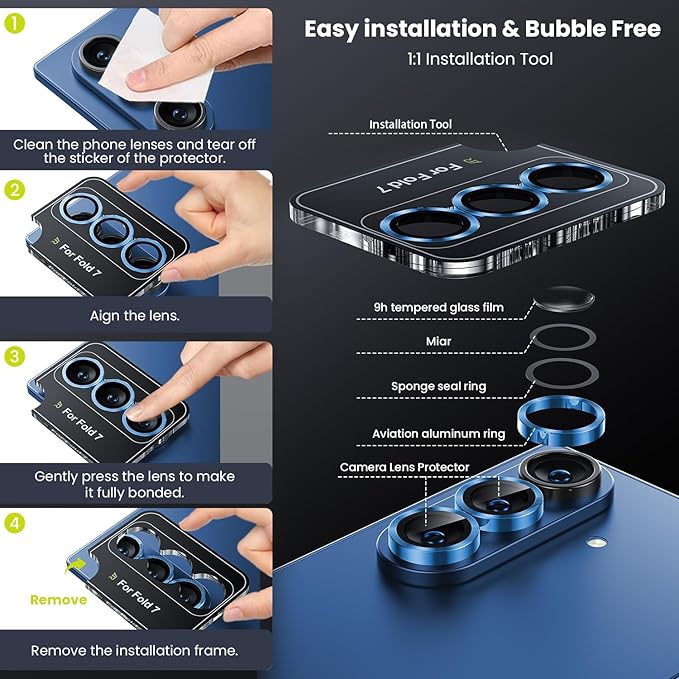 WSKEN for Z Fold 7 Camera Lens Protector Case Cover - Ultra HD Anti-Reflective Tempered Metal Glass Anti Scratch Rear Camera Screen Protector Film for Samsung Galaxy Z Fold 7 5G Accessories,Blue