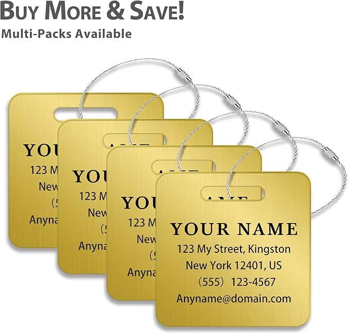 Personalized Luggage Tags for Suitcases (2/4/6/8 Pack) - Custom Engraved Metal Travel Tag, Customizable Pattern/Name/Text for Bags Backpacks Suitcases