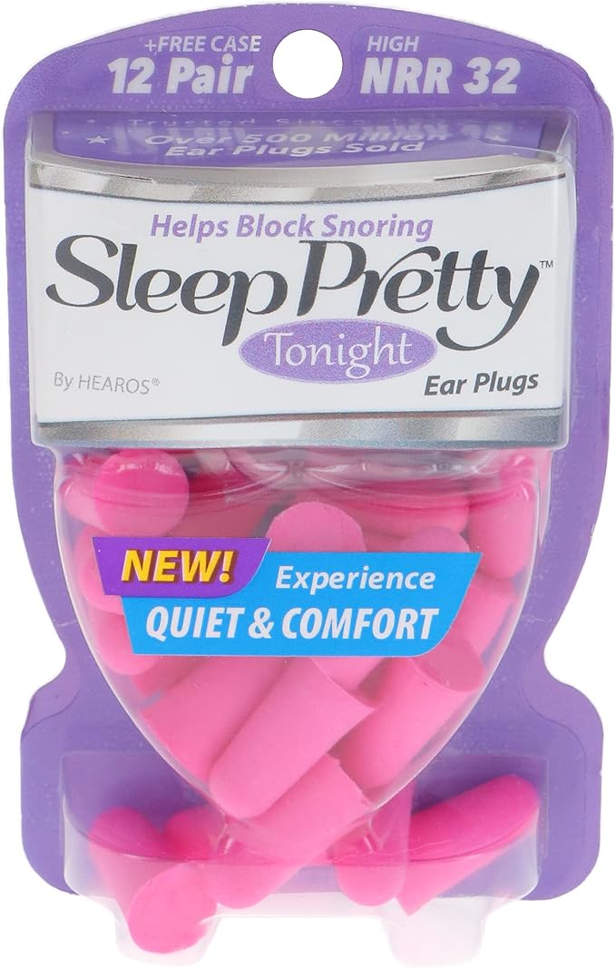 Hearos Sleep Pretty Tonight Foam Ear Plugs, Hearing Protection, 32 NRR, 12 Pair,Purple,5803