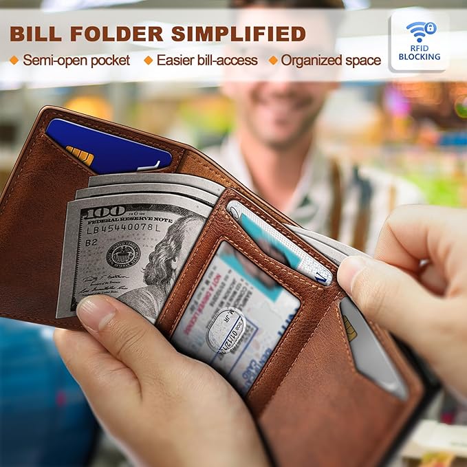 BULLIANT Men Wallet Leather Wallet Card Holders Money Clip for Men 10Cards-Magnetic Flip on Metal Case