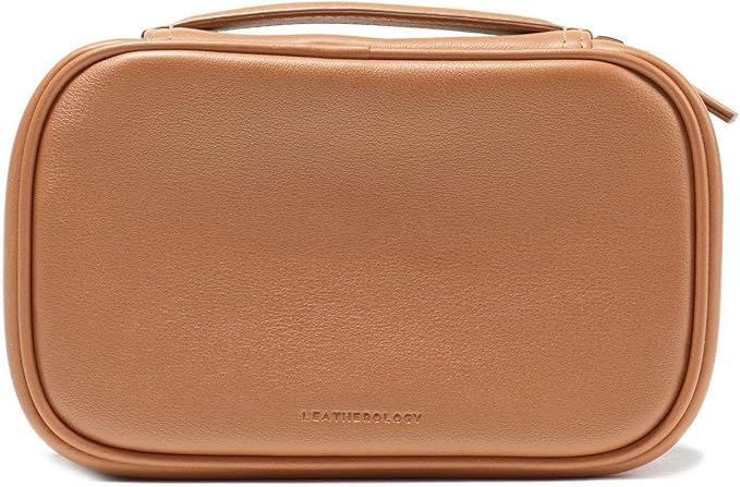 Leatherology Cognac Small Travel Organizer - Zipped mesh storage pocket, elastic loops for organization, compact travel size