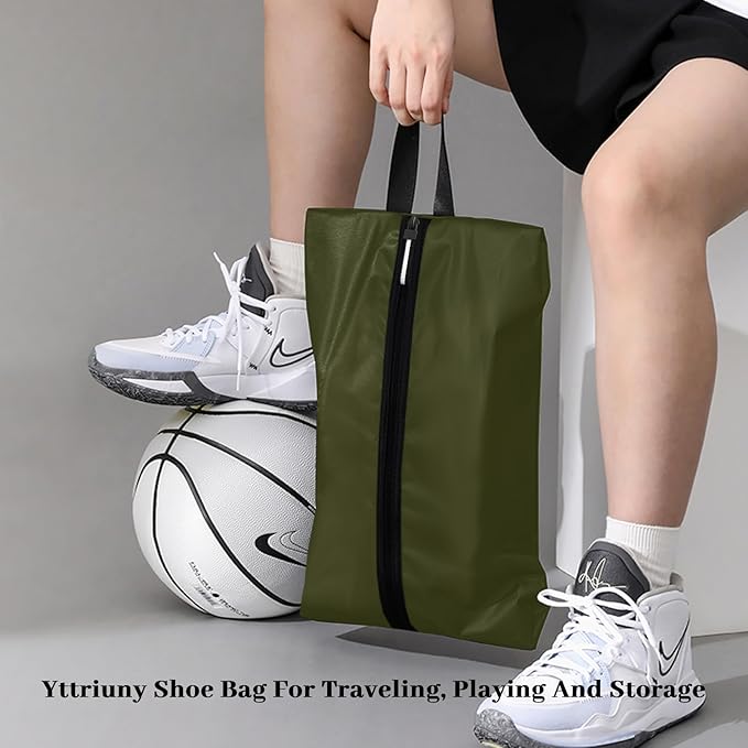 Shoe Bags for Travel Waterproof Odor Absorbing Lightweight Golf Soccer Shoe Storage Organizer Pouch with Smooth Zipper and Handle, Portable Travel Essentials (Dark Green, 1-Pack)