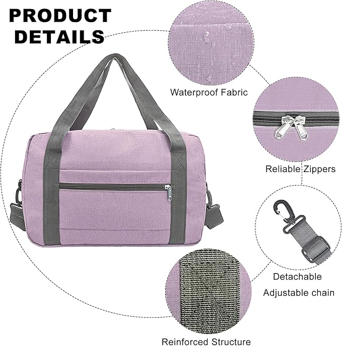 Foldable Carry on Luggage Bag 22x14x9 Personal Item Bag for Airplanes Travel Duffel Bag for Women and Men (40L, Purple)