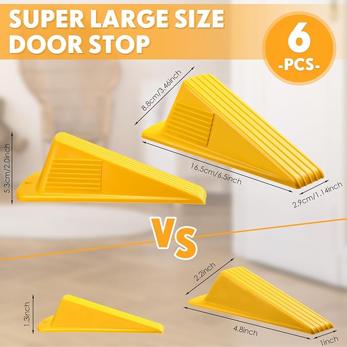 Frienda 6 Pcs Jumbo Door Stoppers Heavy Duty Door Stopper Tall up to 2inch Tall Wedge TPR Large Wedge Stackable Big Rubber Doorstop for Hotel Carpet Hardwood Concrete and Tile (Yellow)