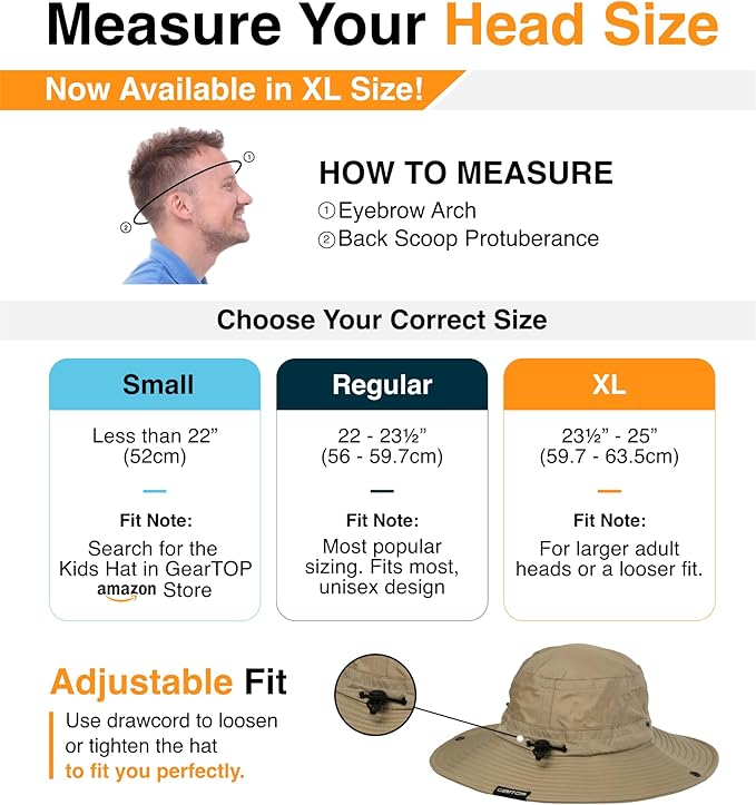 GearTOP Safari Sun Hat for Men and Sun Hats for Women UV Protection UPF 50+ Hiking, Gardening, Fishing