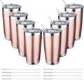 20oz Tumbler with Straw and Brush, Stainless Steel Vacuum Insulated tumbler, Double Wall Insulated Coffee Tumbler for Outdoor, Home, Travel,Office (Rose Gold,8pcs)