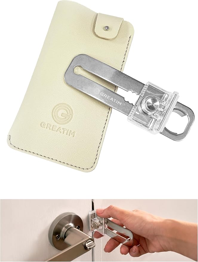 Greatim Portable Door Lock for Travel Hotel Safety, Stainless Steel Security Lock, Compact Safety Lock for Room Door, Universal Portable Travel Door Lock for Room Security