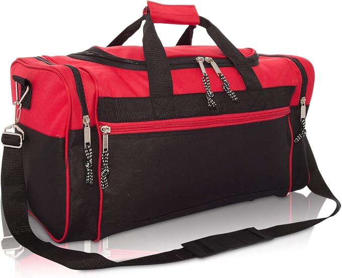 DALIX 21" Blank Sports Duffle Bag Gym Bag Travel Duffel with Adjustable Strap in Red