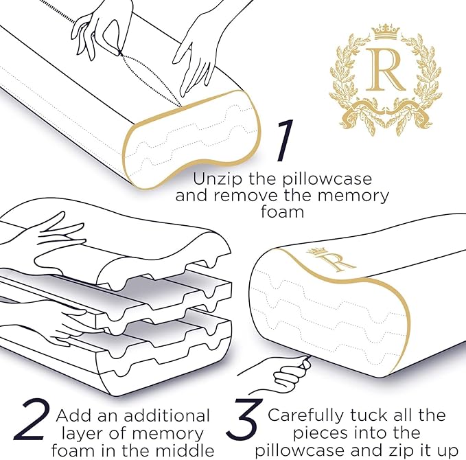 Cervical Memory Foam Pillow-(2 Pack) 4-Layer Adjustable King Size Contour Design for Side Sleepers, Neck Support & Pain Relief, Orthopedic, CertiPUR-US Certified